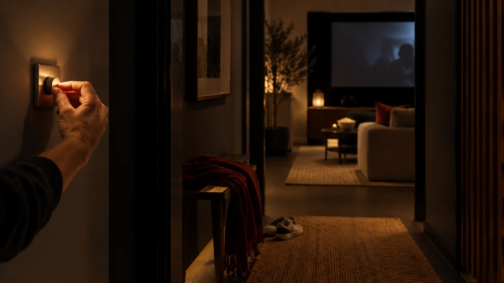 Una persona baja las luces antes de una sesión en casa